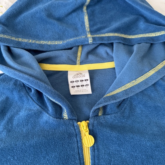 RARE Adidas Blue Hooded Terry Cloth Sweater with Yellow Accents - Picture 5 of 10